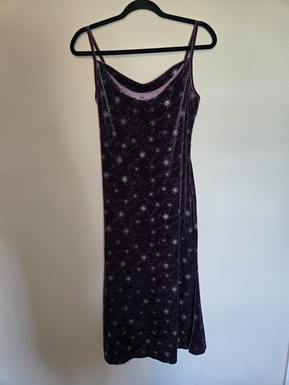 Cider Purple Velvet Star Print Slip Midi Dress